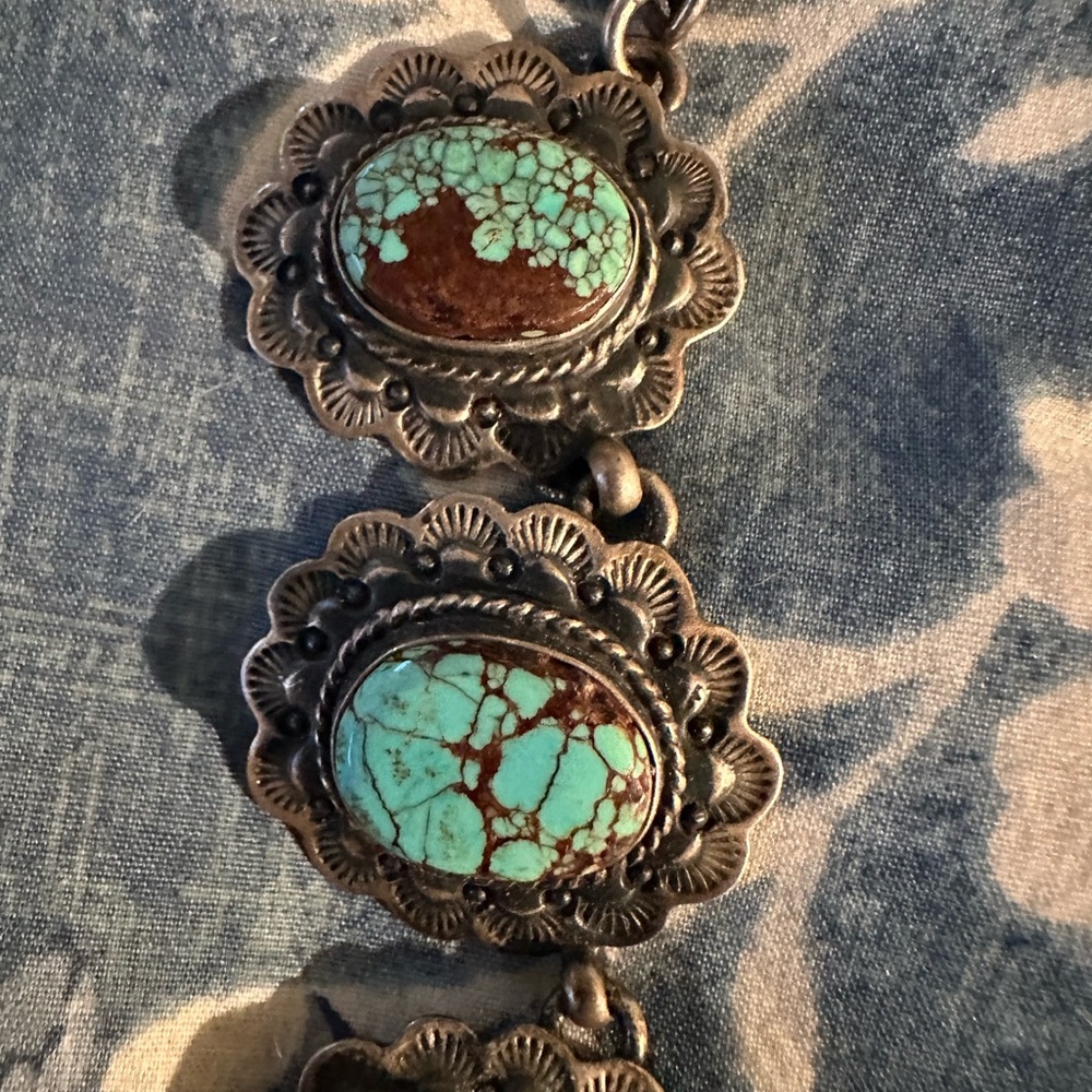 Turquoise #8 giant sterling  silver signed statement necklace squash Rodeo NFR - Picture 16 of 16